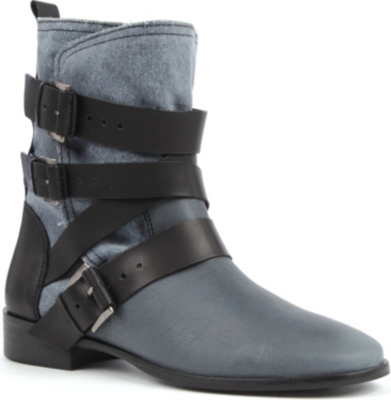 MAJE Leather and denim ankle boots