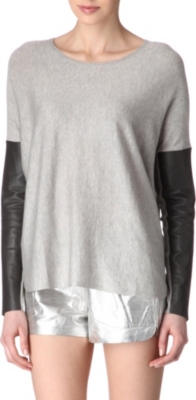 MAJE Pomelos leather-sleeve jumper