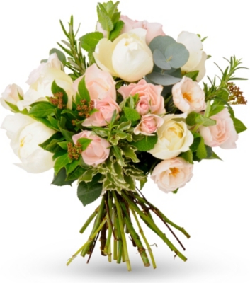 THE REAL FLOWER COMPANY Pink and cream hand tied bouquet
