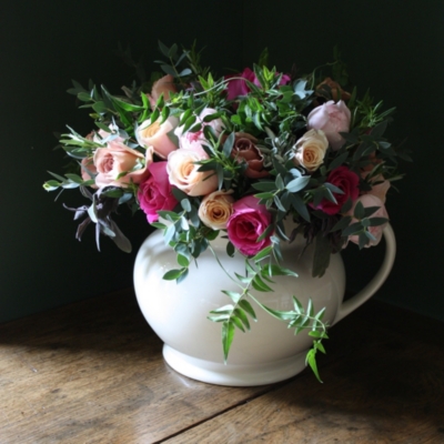 THE REAL FLOWER COMPANY Chelsea antique pink rose 36 stem bouquet in jug