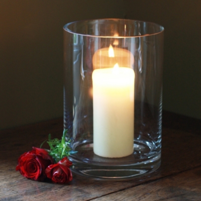 THE REAL FLOWER COMPANY Tall hurricane lamp with candle