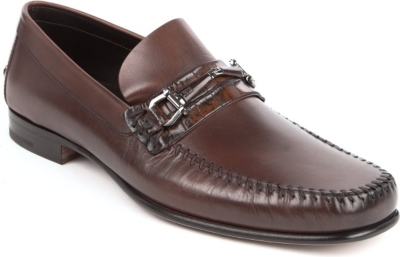 ERMENEGILDO ZEGNA Alligator-strap leather loafers