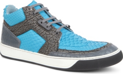 LANVIN Mixed-texture leather high-top trainers