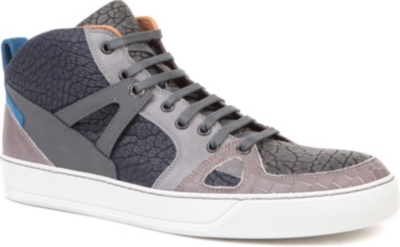 LANVIN Mixed-texture leather high-top trainers