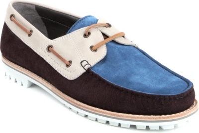 LANVIN Leather and suede panelled boat shoes