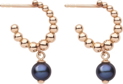 LINKS OF LONDON Effervescence Black Pearl 18ct gold hoop earrings
