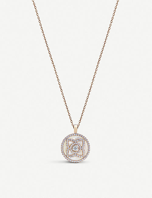 DE BEERS JEWELLERS: Enchanted Lotus 18ct rose-gold, diamond and white Mother of Pearl pendant necklace