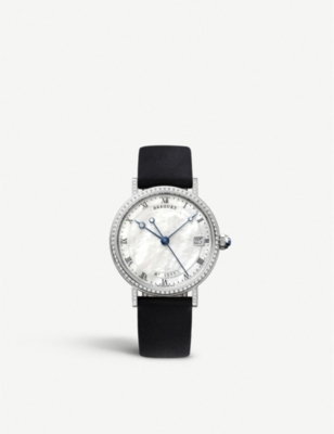BREGUET: G9068BB52976DD00 Classique 9068 18ct white-gold, mother-of-pearl and leather automatic watch