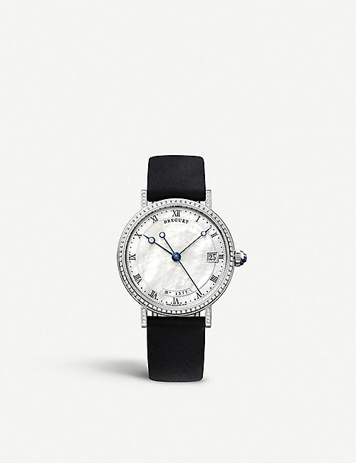BREGUET: G9068BB52976DD00 Classique 9068 18ct white-gold, mother-of-pearl and leather automatic watch