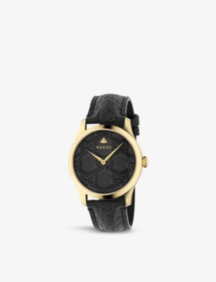 YA1264034 G-Timeless Signature yellow gold-plated stainless steel and leather watch(5666853)