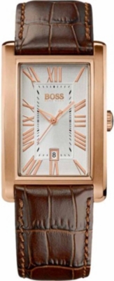 HUGO BOSS 1512710 rose-gold plated stainless steel leather watch