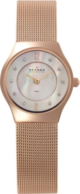 SKAGEN 233XSRR rose gold-plated and mesh watch