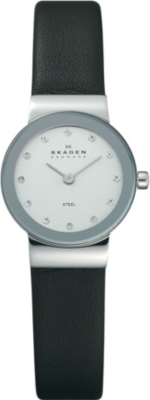 SKAGEN 358XSSLBC stainless steel and leather watch