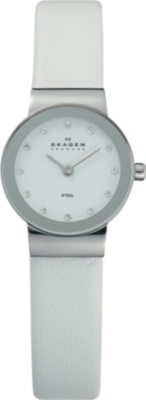 SKAGEN 358XSSLWW stainless steel and leather watch
