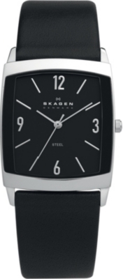 SKAGEN 691LSLB stainless steel and leather watch