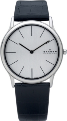 SKAGEN 858XLSLC stainless steel and leather watch