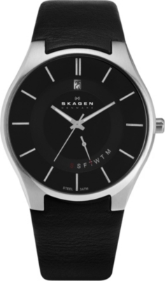 SKAGEN 989XLSLB stainless steel and leather watch