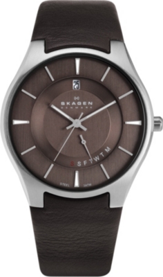 SKAGEN 989XLSLD stainless steel and leather watch