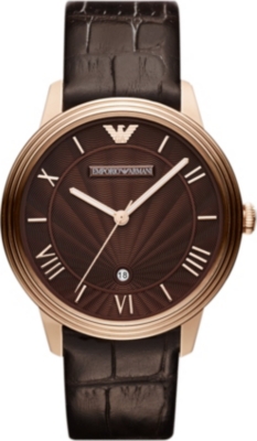 EMPORIO ARMANI AR1613 Dino rose-gold plated and leather watch