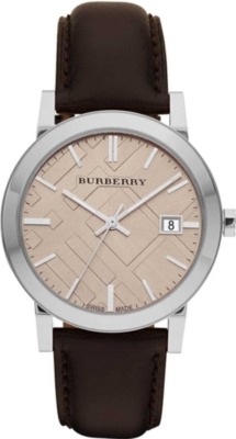 BURBERRY BU9011 stainless steel and leather watch