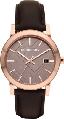 BURBERRY BU9013 rose gold-plated and leather strap
