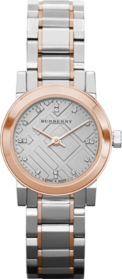 BURBERRY Steel & rose gold diamond marker watch
