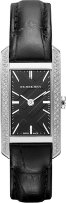 BURBERRY BU9507 diamond-set stainless steel and leather watch