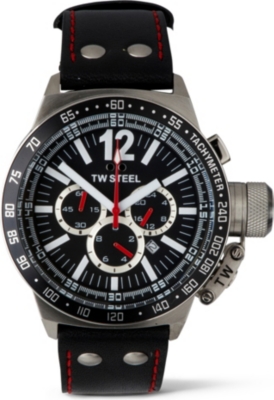 TW STEEL CEO Canteen black leather chronograph watch