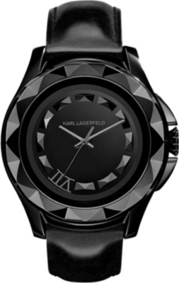 KARL LAGERFELD WATCHES KL1009 round stainless steel and leather watch