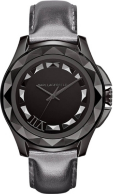 KARL LAGERFELD WATCHES KL1010 round stainless steel and leather watch