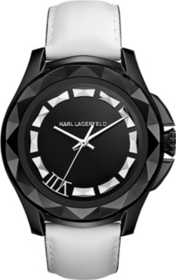 KARL LAGERFELD WATCHES KL1011 round stainless steel and leather watch