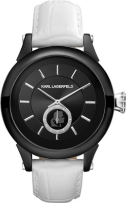 KARL LAGERFELD WATCHES KL1213 round polished stainless steel and leather watch