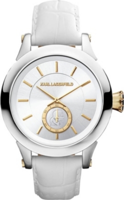 KARL LAGERFELD WATCHES KL1214 round stainless steel and leather watch