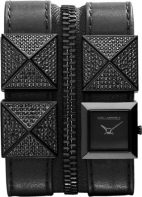 KARL LAGERFELD WATCHES KL2002 square stainless steel and leather watch