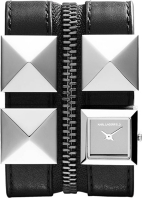 KARL LAGERFELD WATCHES KL2003 square stainless steel and leather watch