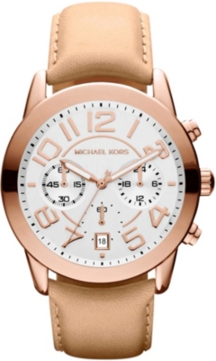 MICHAEL KORS Mk2283 rose gold-plated and leather chronograph watch