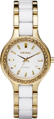 DKNY Ceramix stone-set steel and ceramic watch