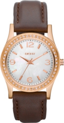 DKNY NY8373 stone-set leeather-strap watch