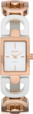 DKNY NY8547 ceramic and rose gold-plated watch