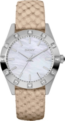 DKNY NY8789 stainless steel and leather watch