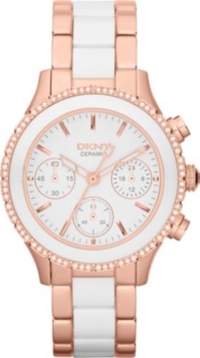 DKNY NY8825 ceramic and rose gold-toned chronograph watch