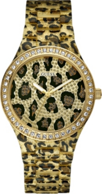 GUESS W0015L2 leopard print stainless steel watch