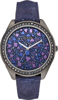 GUESS W0055L2 fractured stainless steel and leather watch