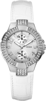 GUESS W11607L1 stainless steel and leather watch