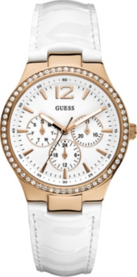 GUESS W13556L1 stainless steel and leather watch