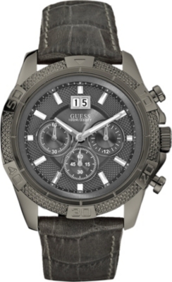 GUESS W19531G1 stainless steel and leather chronograph watch