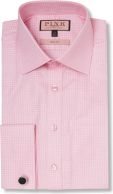 THOMAS PINK Moto Check slim fit double cuff shirt