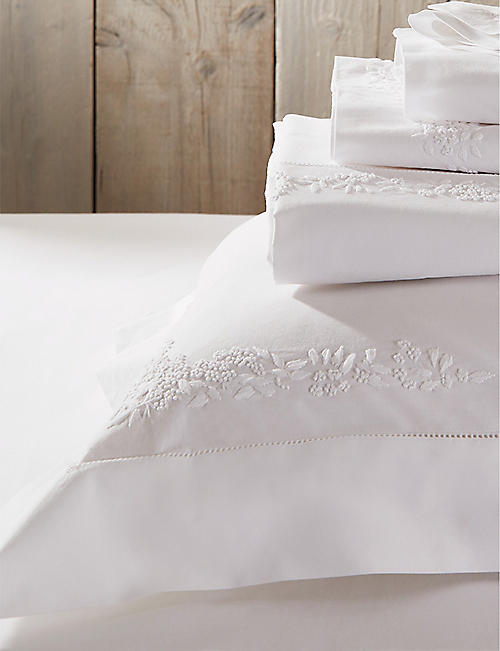 THE WHITE COMPANY: Adeline floral-embroidered double cotton flat sheet