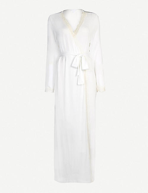 THE WHITE COMPANY: Contrast lace trim stretch-jersey dressing gown
