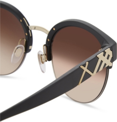 BURBERRY Be4241 Check-Detail Round Half-Frame Sunglasses ...